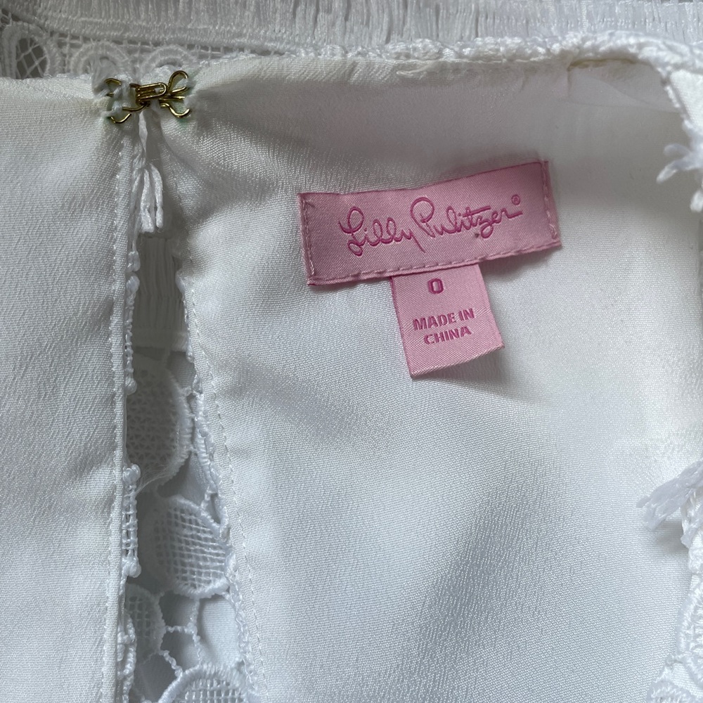 LILLY PULITZER  Annette Shift Graduation Lace Dress Resort White Fringe Size 0 - Picture 4 of 4